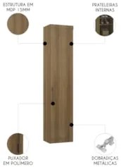Guarda Roupa Modulado Sapateira 50cm 1 Porta Delphi Avelã L01 - Mpozen
