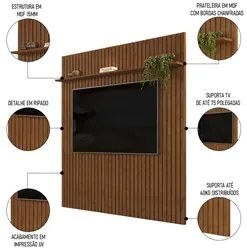 Painel para TV 75 Polegadas Ripado 275x240cm Pratisk D04 Freijó - Mpoz