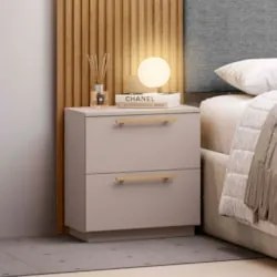 Mesa de Cabeceira 2 Gavetas 50cm Kit 2 Dubai Fendi - Vila Rica