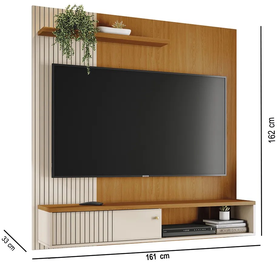 Painel TV 65 Pol 161cm Bancada Suspensa para Sala Dorema M20 - D'Rossi - Cinamomo e Off White