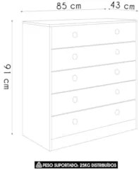 Cômoda Para Quarto Infantil com 5 Gavetas Juno Branco A05 - Mpozenato