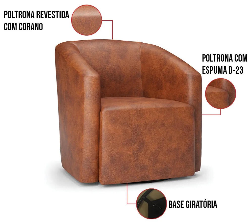 Poltrona Decorativa Base Giratória Stella Max Sintético PU D03 - D'Rossi - Nozes