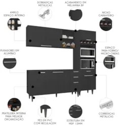 Armário de Cozinha CP02 Para Pia 150cm Pérola Z34 Preto - Mpozenat