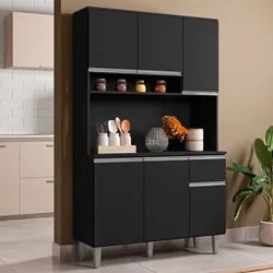 Kit Cozinha Compacta 105cm Com 6 Portas 1 Gaveta Márcia Preto Fosco -