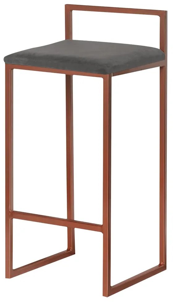 Banqueta Decorativa Selena Base Bronze Suede Cinza G41 - Gran Belo