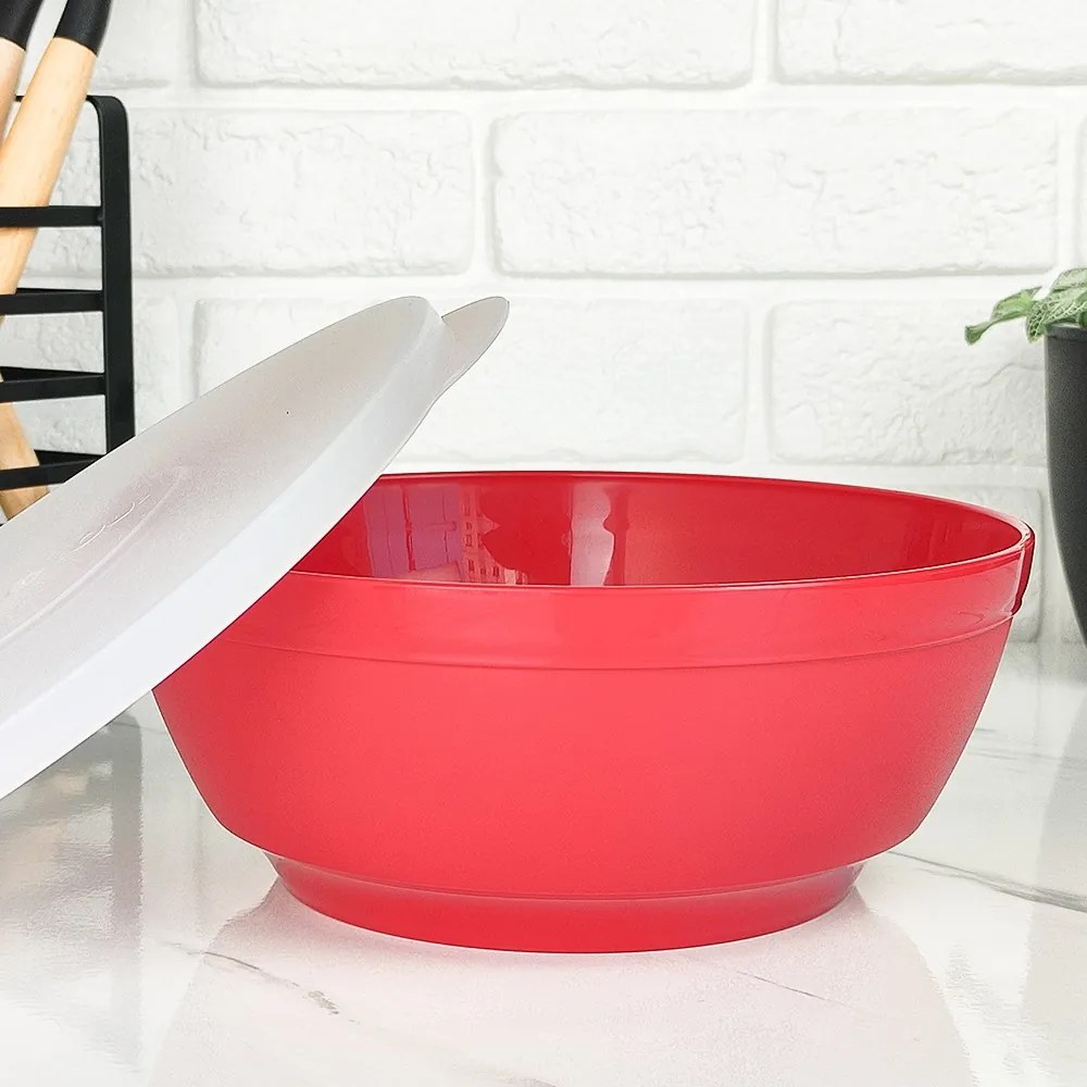 Bowl de Plástico com Tampa 1,8L - Vermelho