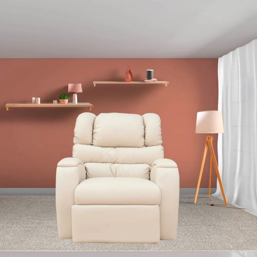 Poltrona do Papai Reclinável Zero Wall com Gatilho Oasis PU Sintético Bege G23 - Gran Belo