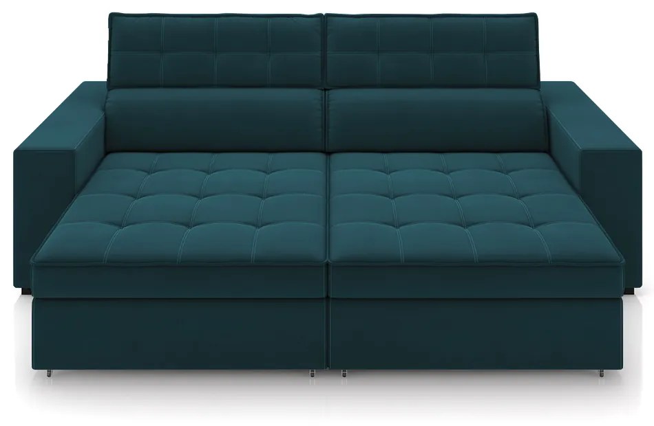 Sofá Decorativo Hugo 4 Lugares 300cm Reclinável e Retrátil Veludo Azul Marinho G45 - Gran Belo