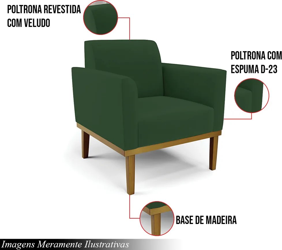 Poltrona Decorativa Isabella Pés Fixo em Madeira Castanho Veludo Verde Esmeralda G19 - Gran Belo