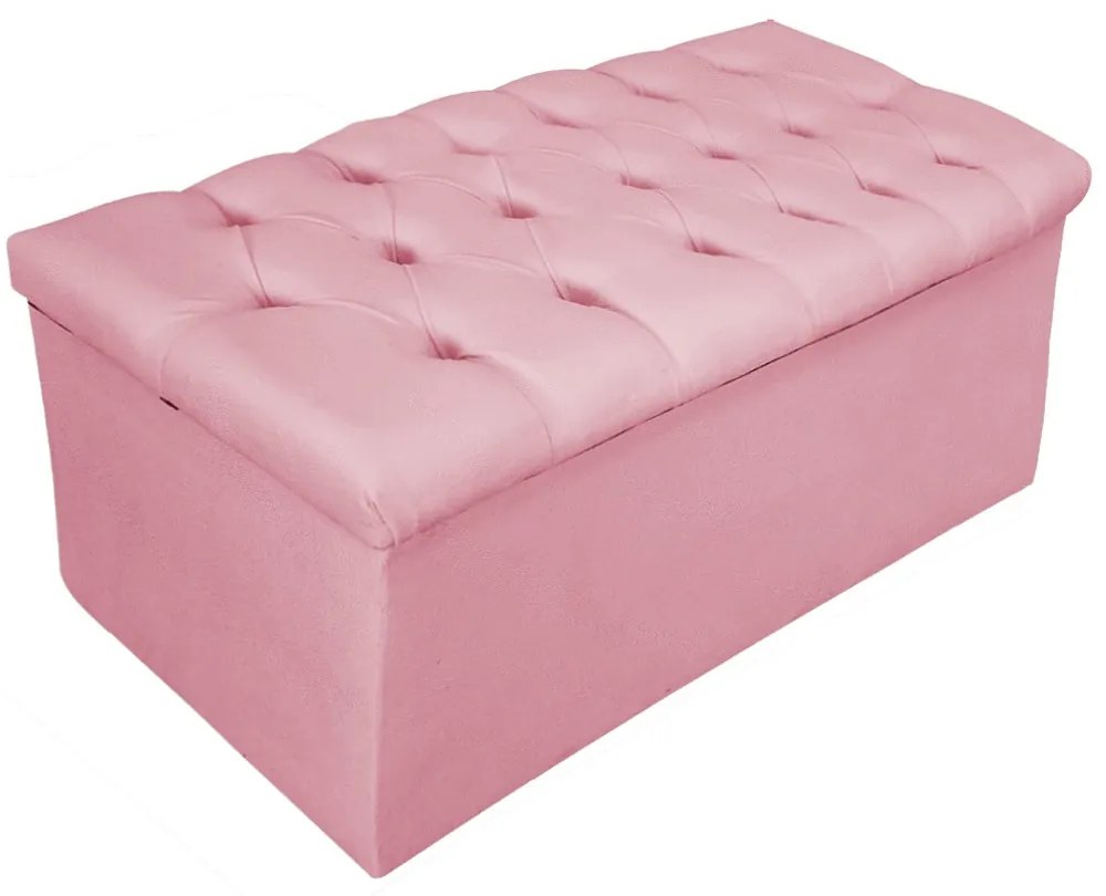 Recamier Baú Estofada Mel 90 cm Solteiro Com Capitonê  Suede Rosa Bebê - ADJ Decor