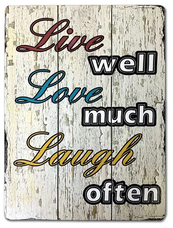 Quadro Decorativo Em Madeira Live, Love e Laugh 40cm C03 - D'Rossi