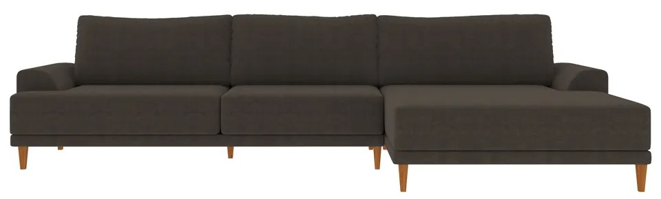 Sofá com Chaise Direita 354cm Índico Linho Marrom G52 - Gran Belo