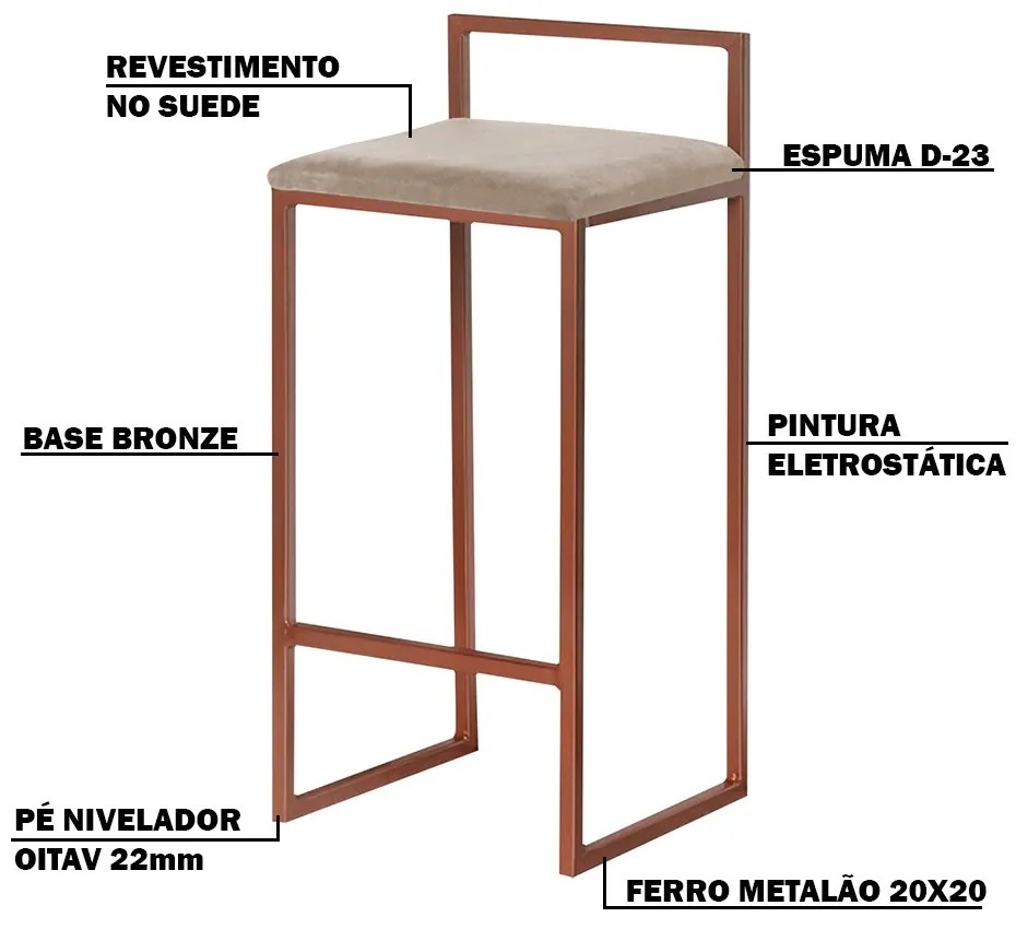 Kit 2 Banquetas Decorativa Jasmine Base Bronze Suede Cappuccino G41 - Gran Belo