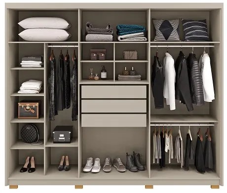 Guarda Roupa Com Espelho Dubai Majestic 6 Portas e 3 Gavetas Fendi - Vila Rica Móveis