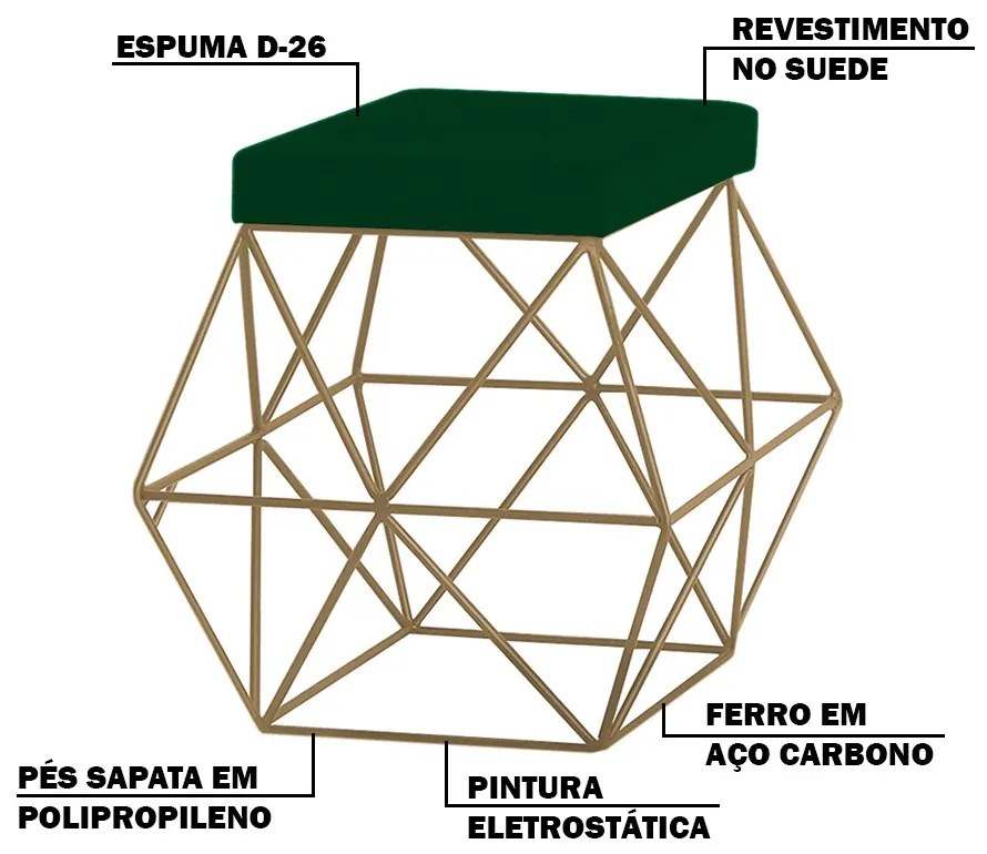 Puff Decorativo Sala de Estar Base Gold Trixie Suede Verde G41 - Gran Belo