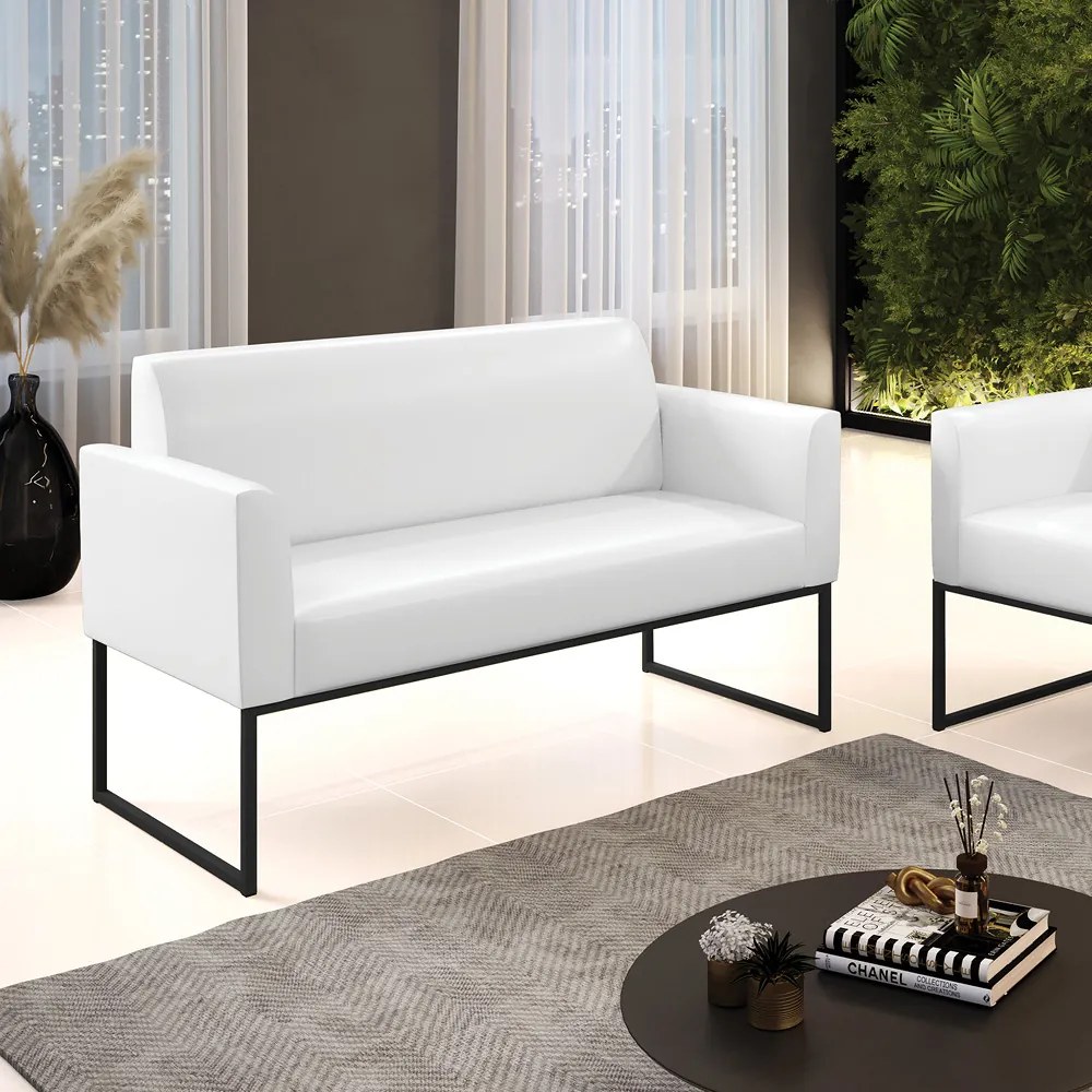 Sofá Namoradeira Base Industrial Preto Marisa Corano D03 - D'Rossi - Branco