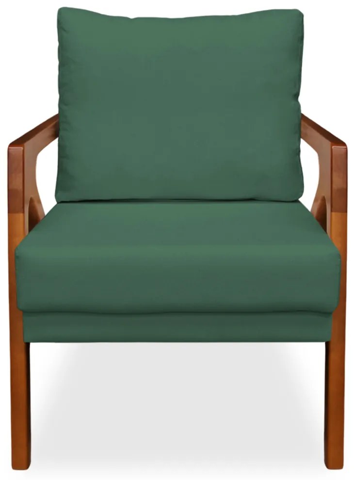 Poltrona Decorativa Amber Base De Madeira Veludo Verde Bandeira