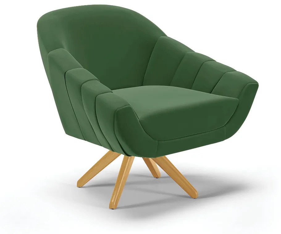 Kit 01 Namoradeira 02 Lugares e 01 Poltrona Giratória Giovana Suede Base Madeira MA30 - D'Rossi - Verde