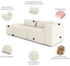 Sofá 5 Lugares 363cm Com Puff Esquerdo Fay Bouclê Cru Z55 - Mpozenato