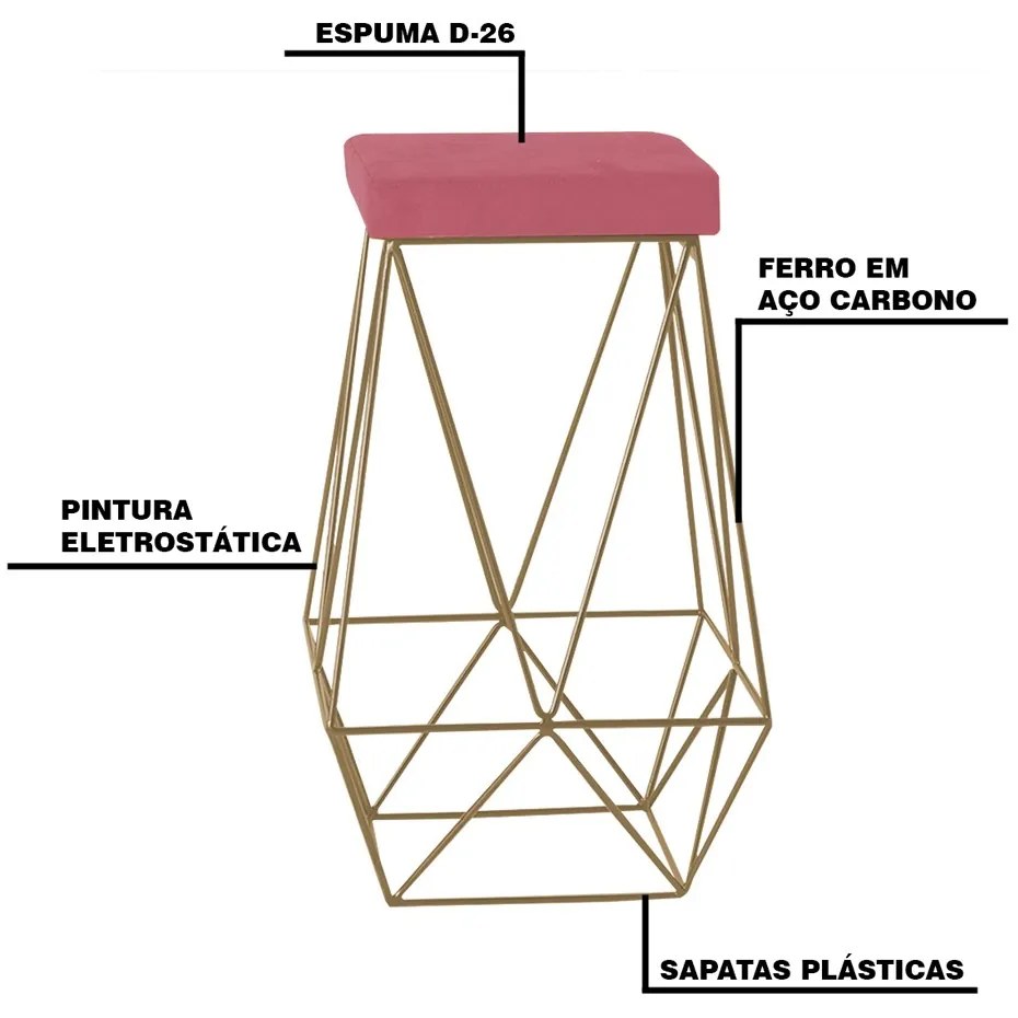Banqueta Decorativa Kathy Base Gold Suede Rosa G41 - Gran Belo