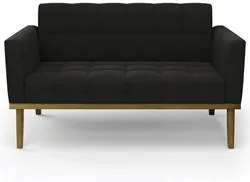 Sofá Namoradeira e 2 Poltronas Base Madeira Castanho Ana Suede Preto -