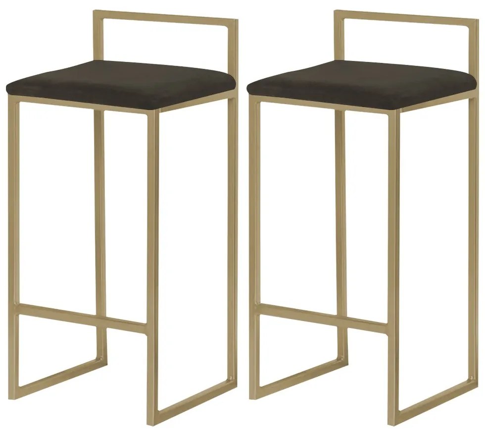 Kit 2 Banquetas Decorativa Jasmine Base Gold Suede Marrom G41 - Gran Belo