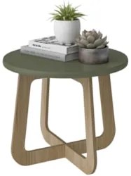 Mesa Centro Redonda 59cm Para Sala MDF Rexxar Menta/Carvalho A09 - Mpo