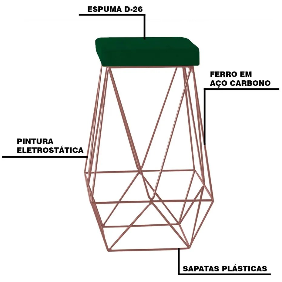 Kit 2 Banqueta Decorativa Kathy Base Bronze Suede Verde G41 - Gran Belo