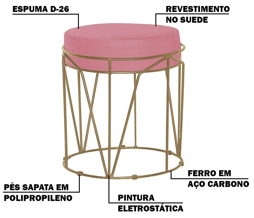 Kit 2 Puffs Decorativo Sala de Estar Base Gold Chloe Suede Rosa G41 - Gran Belo