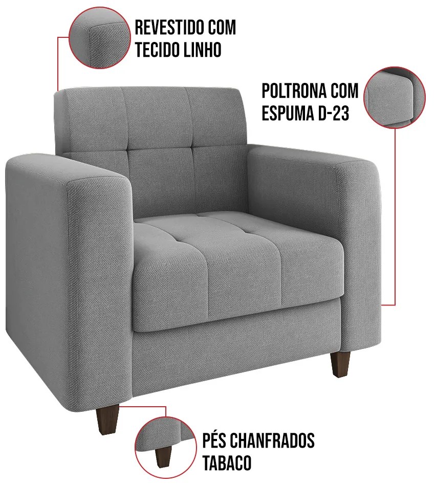 Poltrona Arezzo Linho Pés Chanfrado Tabaco D01 - D'Rossi - A26 Grafite