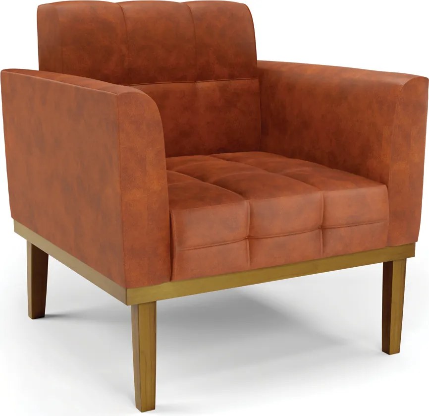 Poltrona Decorativa Karen Pés Fixo em Madeira Castanho Pu Nozes G19 - Gran Belo