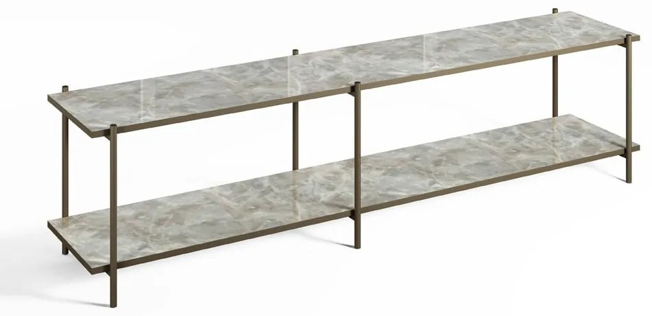 Sofá Table Hillay com 2 Tampos em Vidro Marmorizado Estrutura em Aço Carbono com Pintura Epóxi