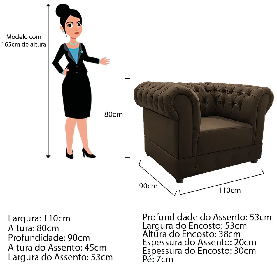 Kit Poltrona e Namoradeira Chesterfield Ana Suede Marrom - ADJ Decor