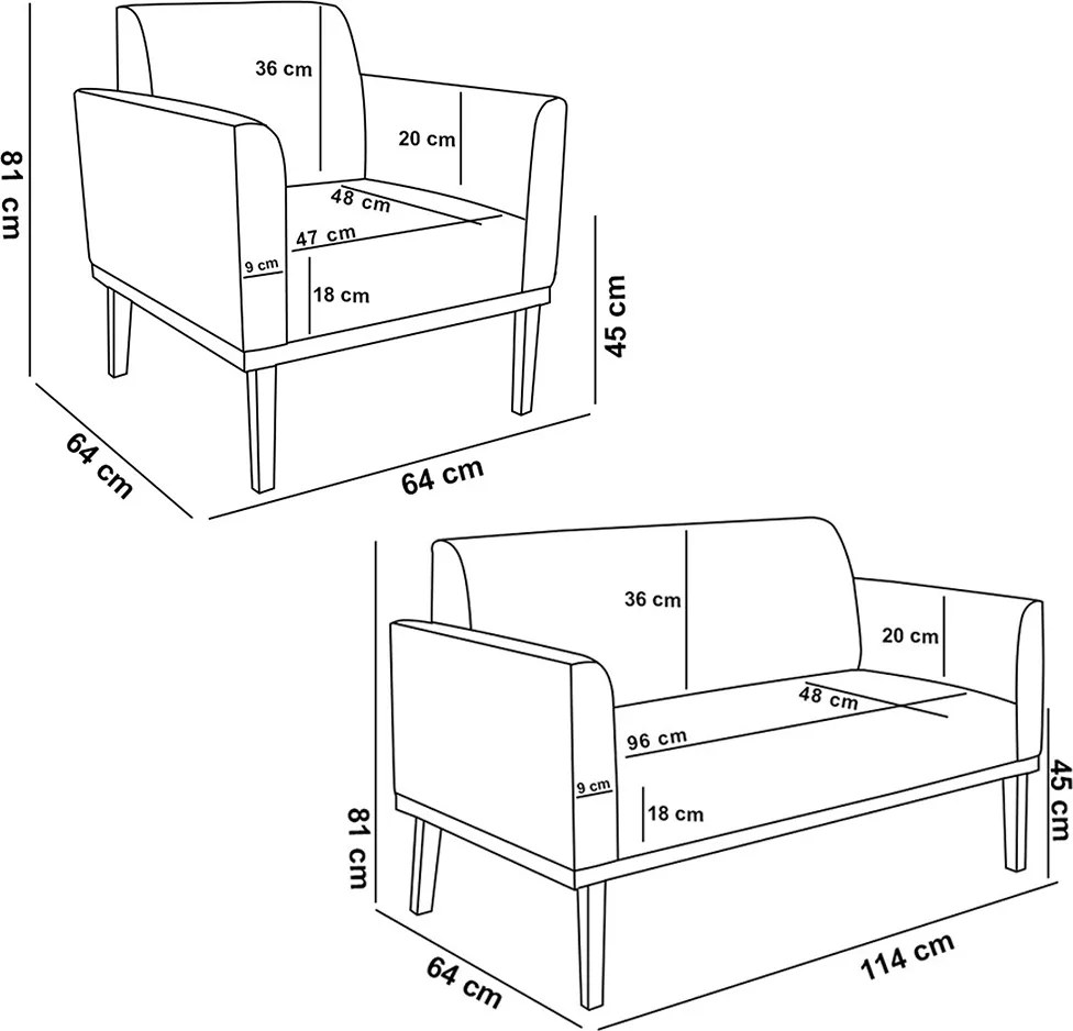 Kit 2 Poltronas Decorativas Isabella Pés Fixo em Madeira Preto Linho Cinza G19 - Gran Belo