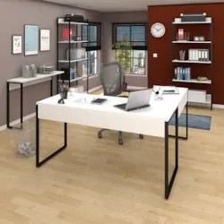Conjunto Escritório Mesa em L Aparador e 2 Estantes Studio Industrial