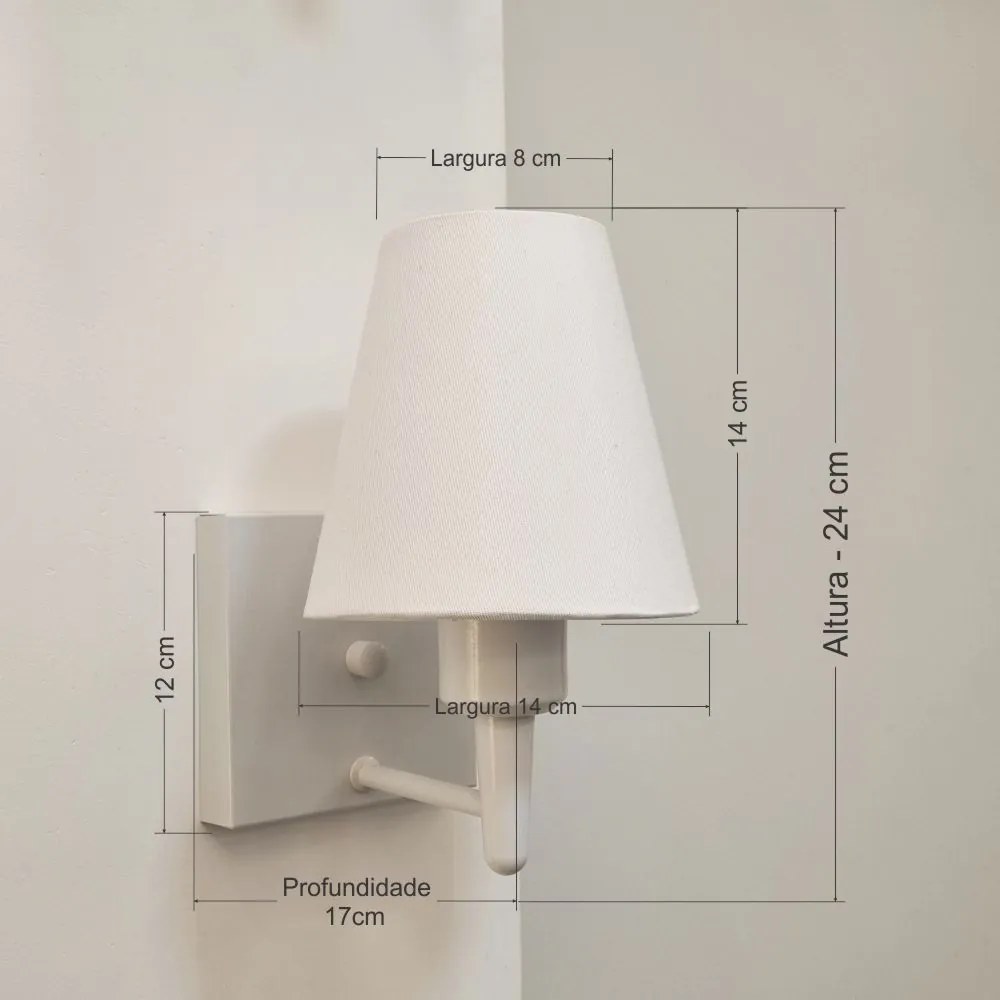 Arandela Quadrada Md-2034 Branco Cúpula em Tecido Cone Branco - Bivolt