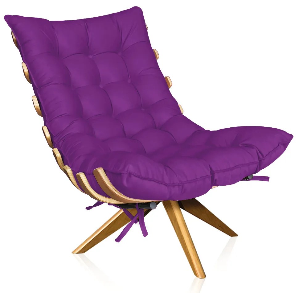Poltrona Giratória Costela Suede Base de Madeira MA30 M11 - D'Rossi - Roxo