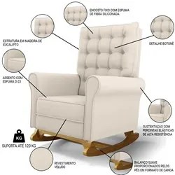 Kit 02 Poltronas de Amamentação Base Madeira Balanço Brenda G05 Veludo