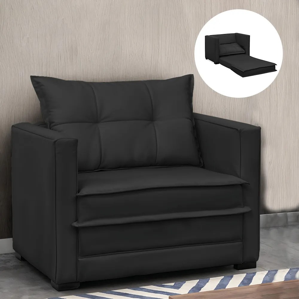 Poltrona Cama Retrátil Solteiro Milenni Veludo B03 - D'Rossi - Preto