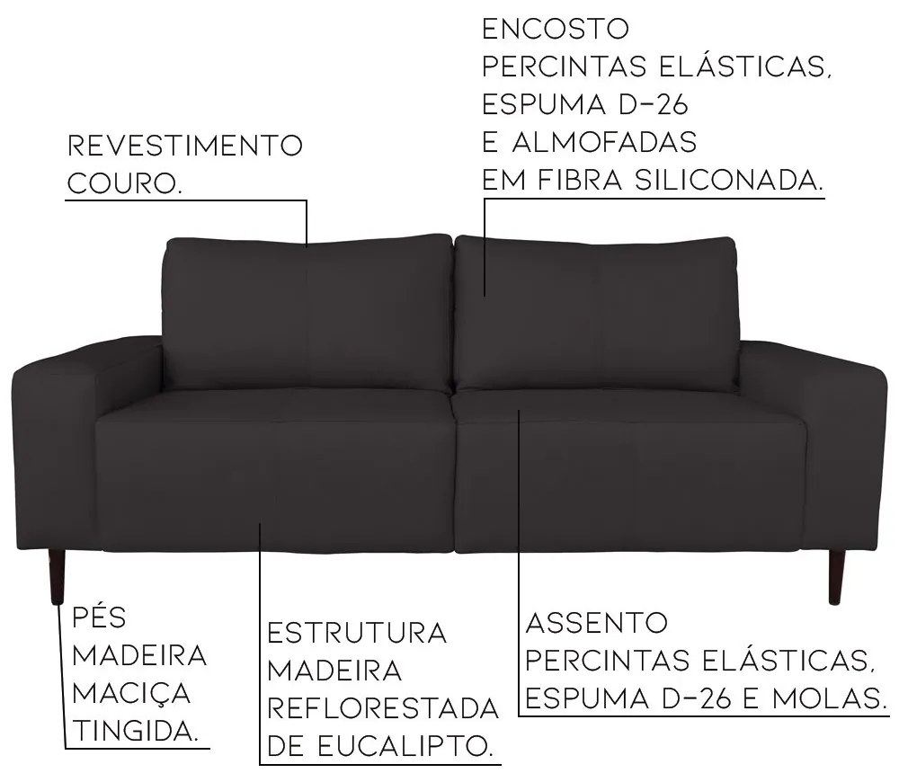 Sofá 04 Lugares Sala de Estar Recepção 280cm Bipartido Brad Couro Marrom G58 - Gran Belo