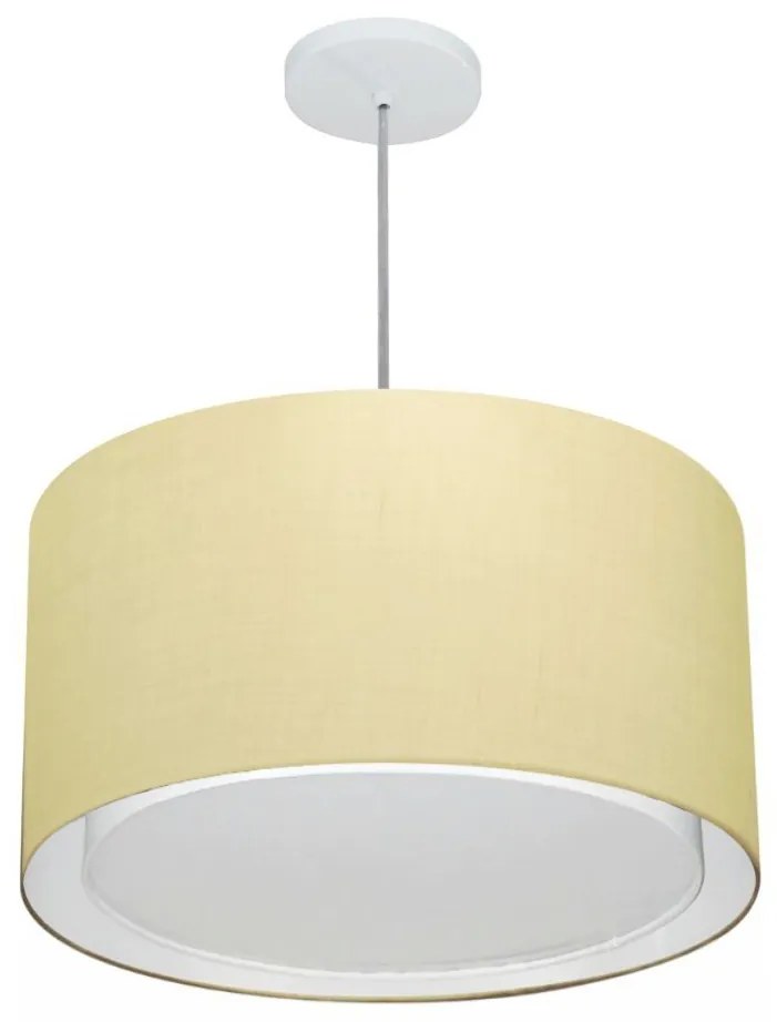 Lustre Pendente Cilíndrico Duplo Md-4293 Cúpula em Tecido 45x30cm Algodão Crú - Bivolt
