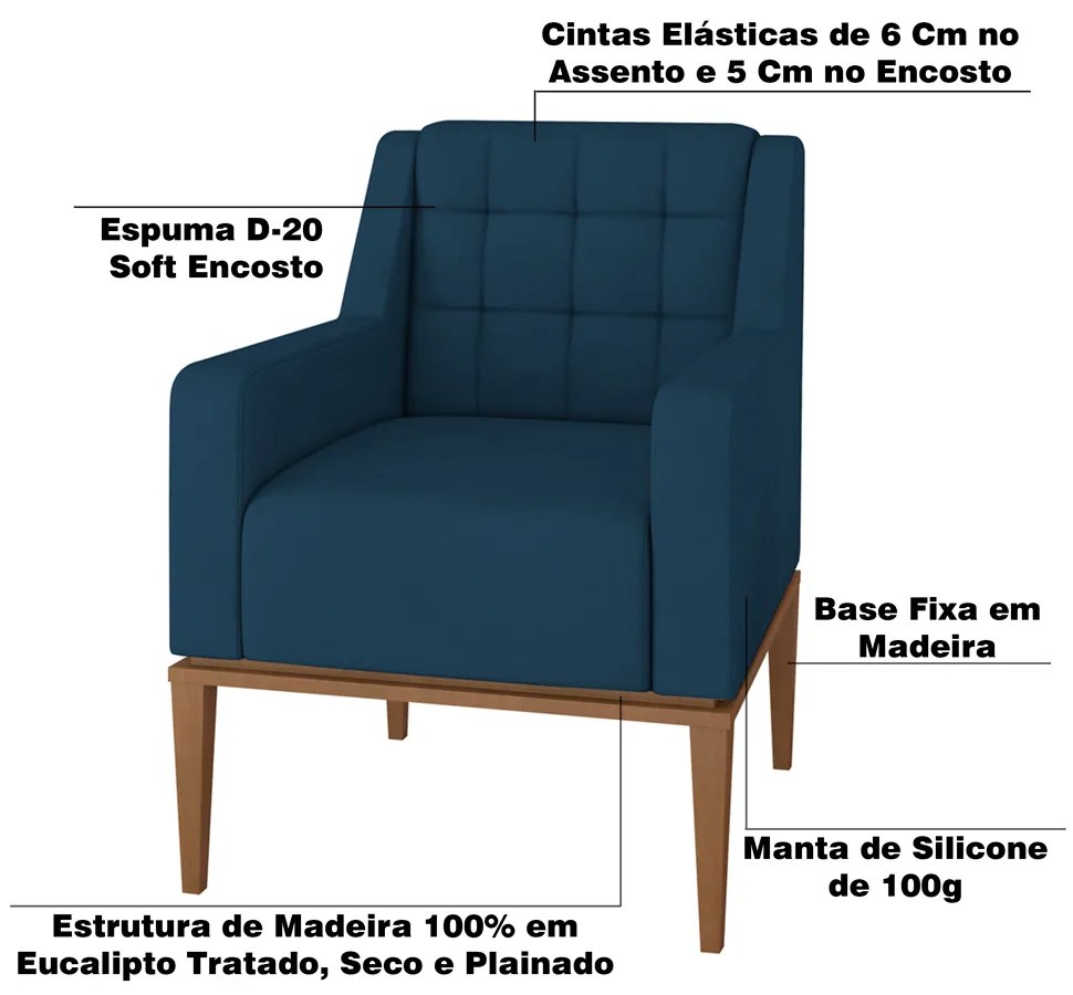 Kit 2 Poltronas Decorativas Sala de Estar Madonna Suede Azul G52 - Gran Belo
