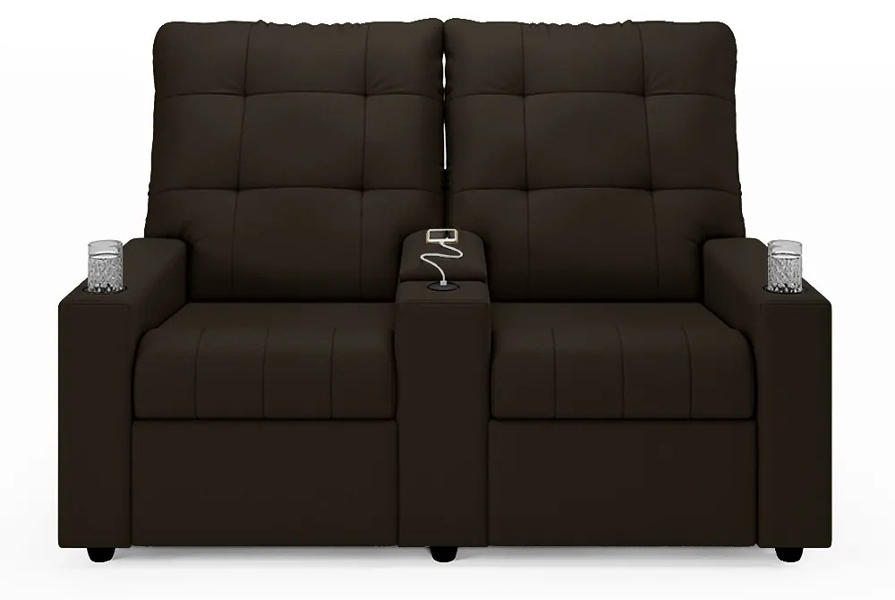 Poltrona do Papai Reclinável Sala de Cinema Movie 2 Lugares Manual Baú USB PU Marrom G23