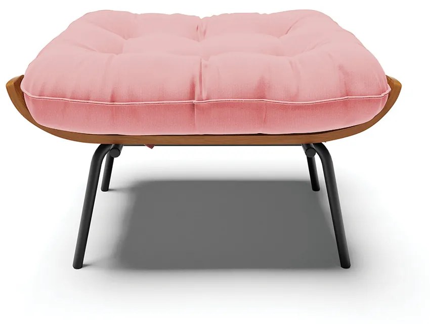 Puff Costela Suede Base Metálica Preto - D'Rossi - Rose