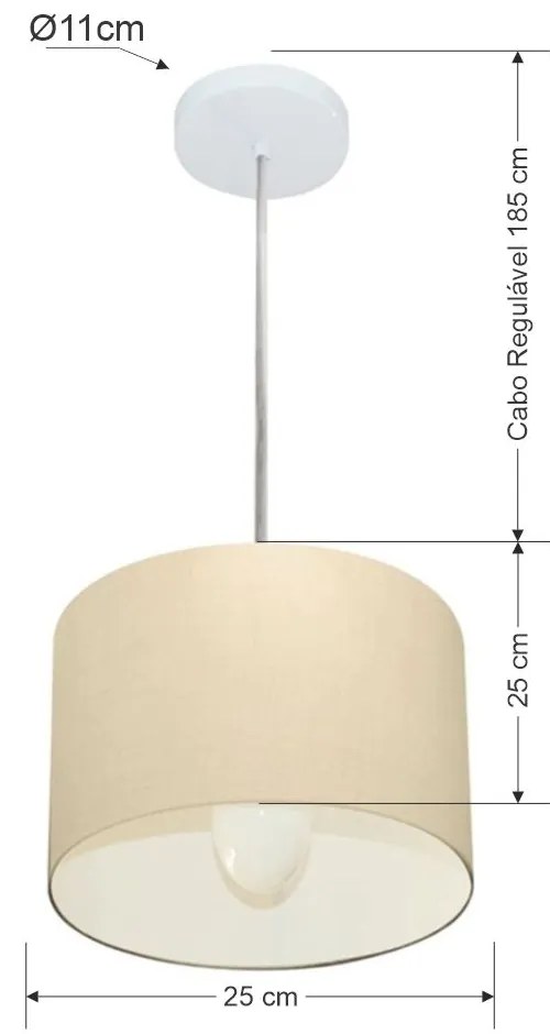 Lustre Pendente Cilíndrico Md-4201 Cúpula em Tecido 25x25cm Algodão Crú - Bivolt