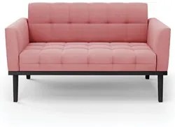 Sofá Namoradeira e 2 Poltronas Base Madeira Preto Ana Suede Rosê - Ibi