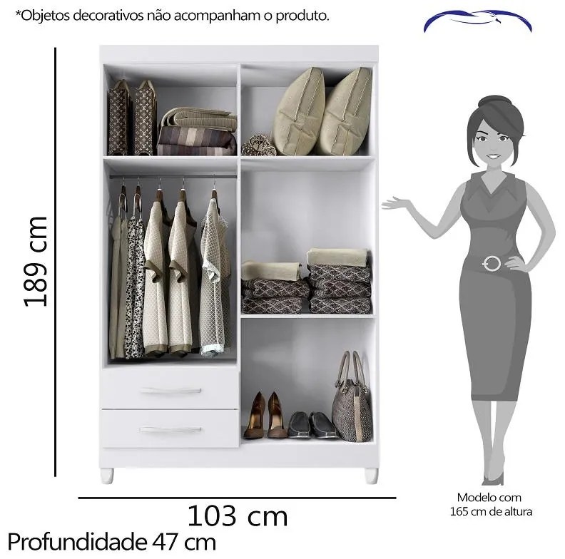 Guarda Roupa Roupeiro Infantil 4 portas 2 Gavetas Quadriflex