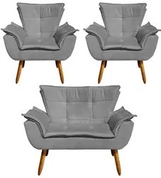 Kit Namoradeira 2 Lugares e 2 Poltronas Decorativas Pés Palito Opla Su