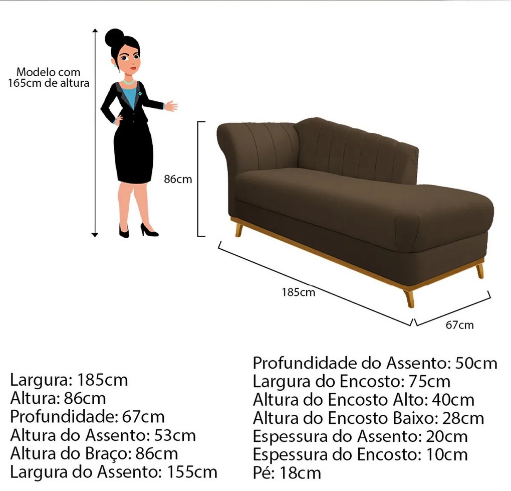 Recamier Vanessa 185cm Lado Esquerdo Suede Marrom - ADJ Decor