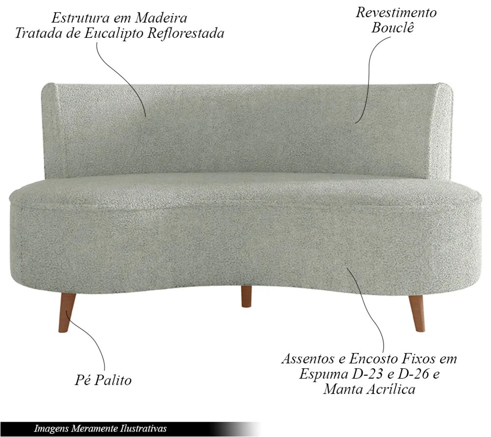 Sofá Living 2 Lugares 160cm Aang Pés Palito Bouclê Cinza G33 - Gran Belo